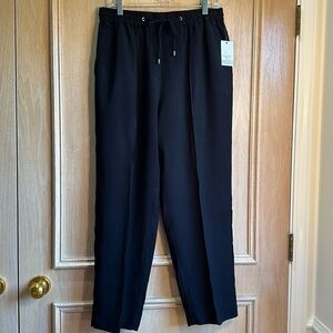 NWT Ophelia Roe Soft Drape Black Ankle Pants Elastic Waist With and Pockets L
